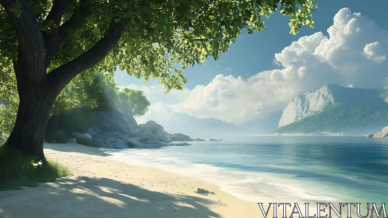 Alpine Lake with Verdant Canopy and Limestone Cliffs.