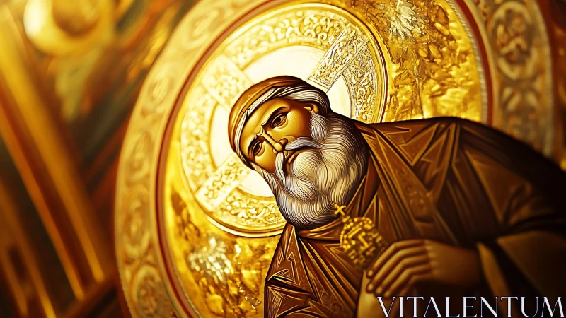 Golden icon saint in radiant halo of baroque reverence.