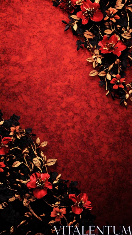 Red Flowers on Textured Crimson Background Design