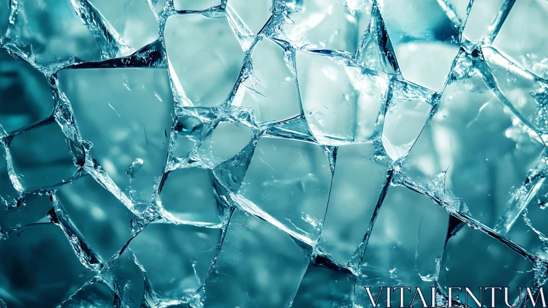 Close-up of Broken Glass with Blue Tint in Abstract Style.