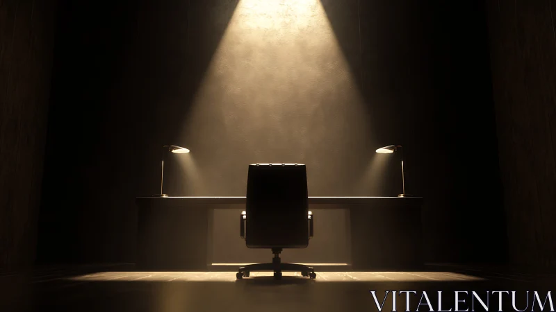 Solo Office Chair Bathed in Spotlight Drama.