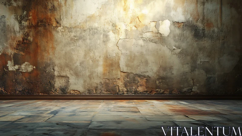 Weathered interior wall with textured stained surface.