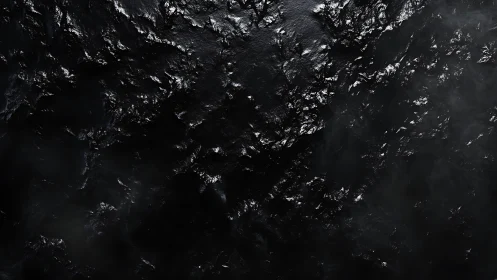 Dark metallic surface glimmers with scattered silver highlights.