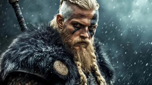 Storm‑ready Viking warrior wrapped in fur and fierce calm.