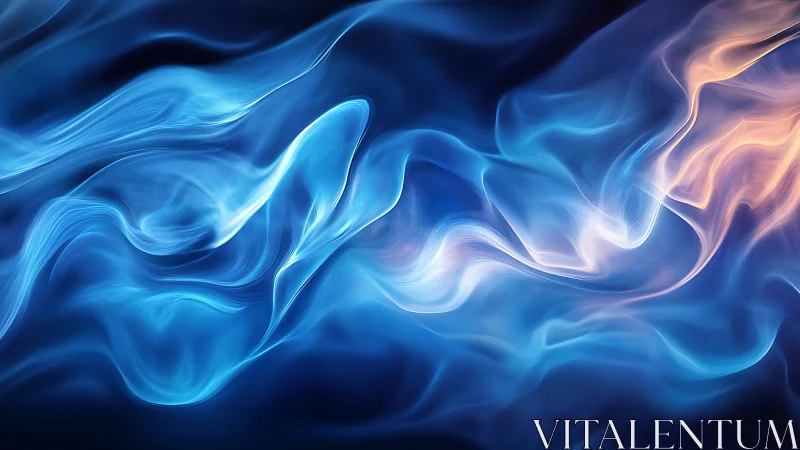 Luminous blue energy waves drift across a dark void.