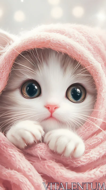 Whisker-Wrapped Wonder: Pearl Kitten in Cotton Candy Cocoon.