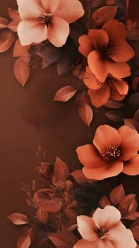 Warm Coral Blooms Against Moody Brown Background.