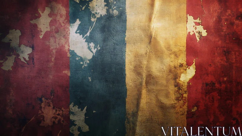 Weathered tricolor flag rendered as textured grunge canvas