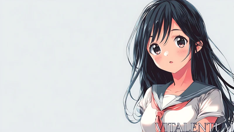 Anime schoolgirl portrait shows soft lighting and open gaze