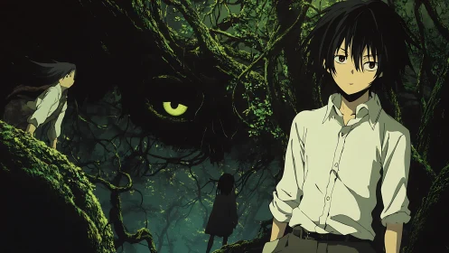 Teen explorers in cursed forest under colossal hidden beast