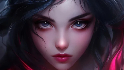 Hyper-detailed digital portrait with soft-focus depth and neon edges