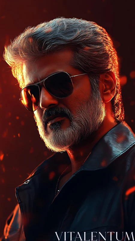 Confident silver haired hero in glowing cinematic light.