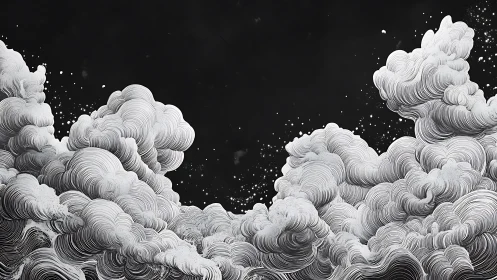 Monochrome linear cloudscape with graphic contour stratification.