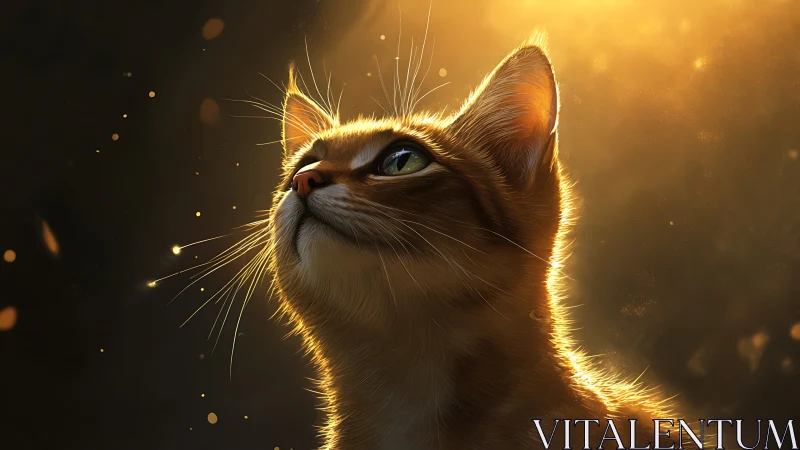 Golden Feline Gaze Against Luminous Shadow Backdrop.