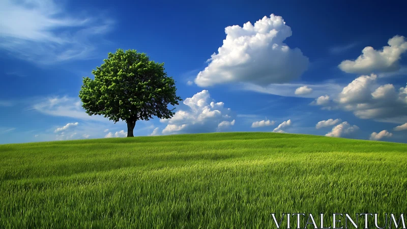 Lone hillside tree converses softly with drifting clouds