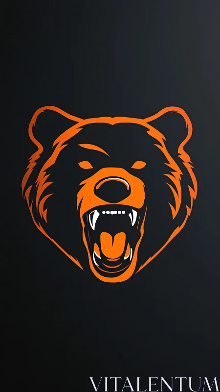 Aggressive bear head logo uses bold orange vector linework on black