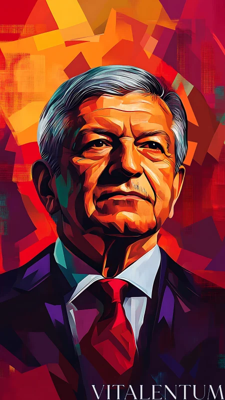 Warm geometric portrait of a thoughtful suited gentleman.