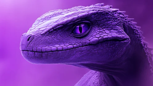 Photorealistic violet reptile portrait with sculpted scales.