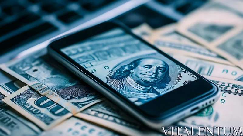 Smartphone overlay on dollar bills symbolizing digital cash.