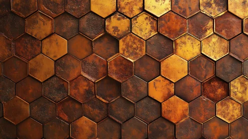 Rust kissed honeycomb wall gleaming in molten golds.
