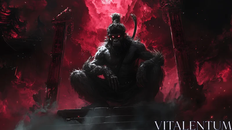 Mythic simian warlord in infernal crimson temple composition.