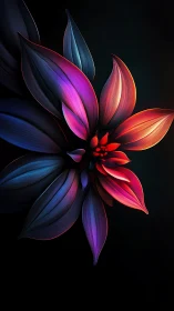 Neon Botanical Flower with Radiant Petals Against Black
