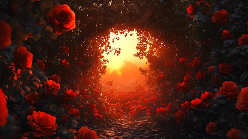Red Rose Tunnel with Central Light Source Gradient