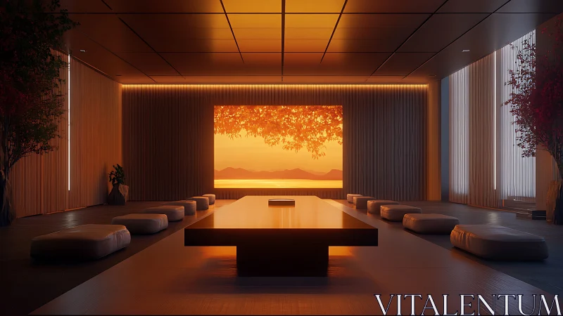 Golden-hour zen room glowing with calm and quiet wonder.