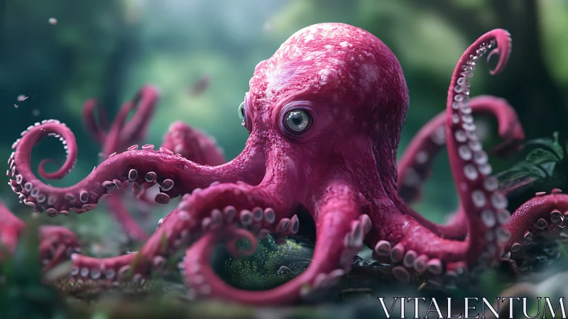 Forest pink octopus wanders the mossy undergrowth.