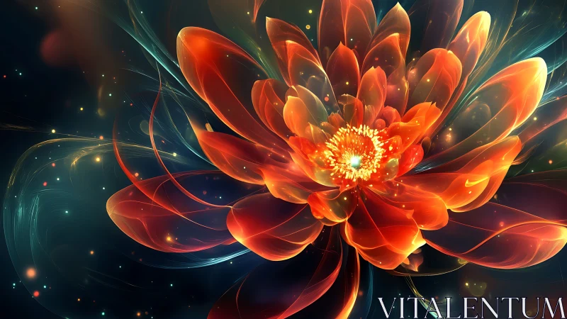 Glowing cosmic flower unfurls radiant petals in dreamy light