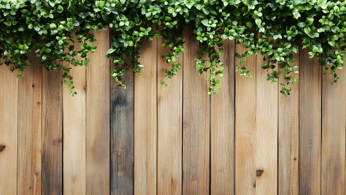 Trailing greenery over rustic vertical wooden planks wall.