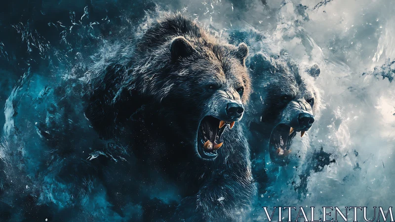 Stormborn grizzlies roar through swirling arctic fury.