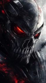 Cybernetic skull warrior rendered with high-contrast brush textures