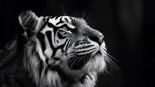 Quiet strength in monochrome: a tiger’s thoughtful gaze.