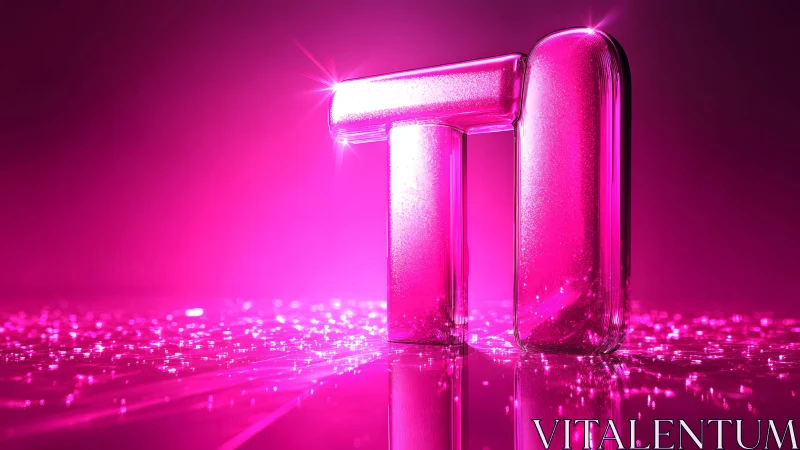 Shiny Glassy Pi Symbol in Neon Pink Futuristic Style.