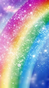 Shimmering rainbow arcs through a dreamy, starry sky