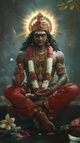 Radiant river sage crowned in gold and garlands of devotion.