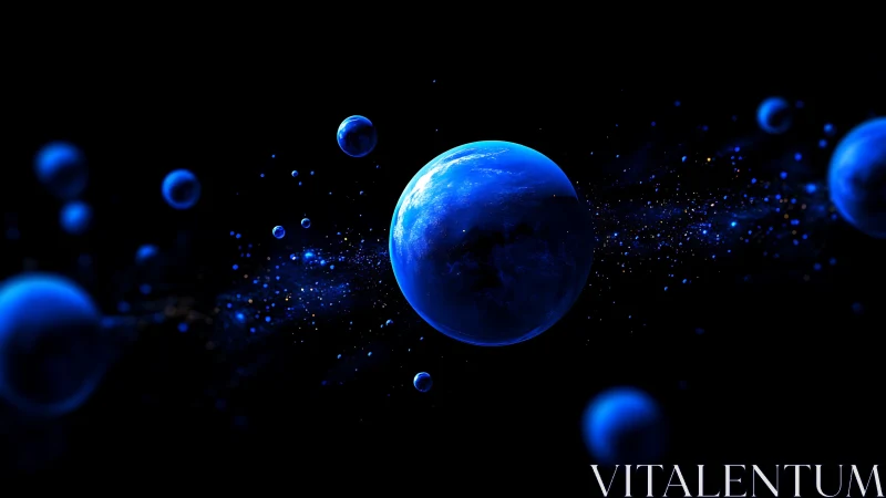 Blue planets in deep space with scattered star clusters.