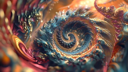 Spiraling bioluminescent fractal vortex in molten hues.