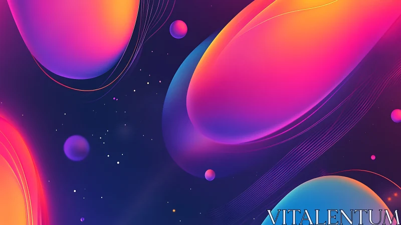 Neon gradient orbs float through a futuristic cosmic space