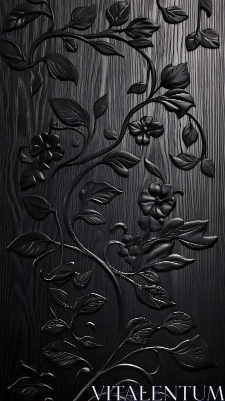 Midnight vines curl in glossy relief across shadowed grain