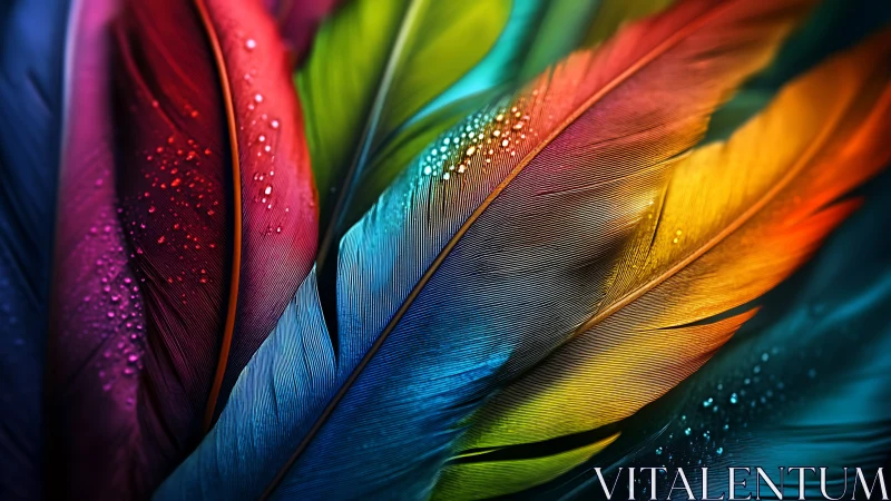 Digital painting of iridescent feathers in layered macro detail.
