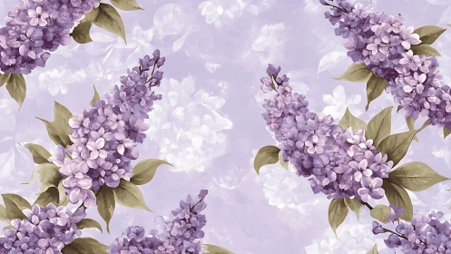 Purple Lilacs and White Blooms Against Soft Lavender Sky