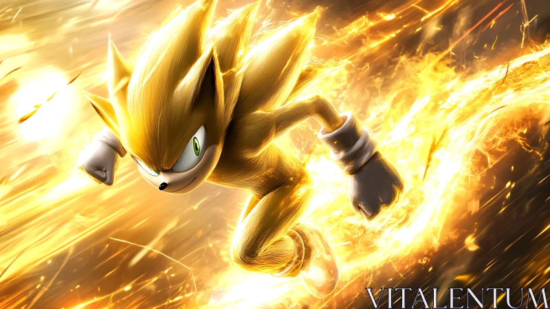 Blazing golden hero dashes forward wrapped in radiant light