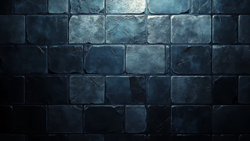 Dark slate tile wall shows cold reflective stone surface