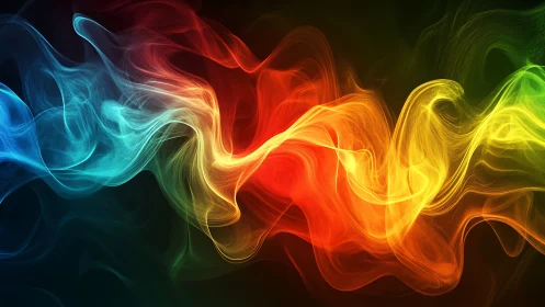 Vibrant multicolor flowing light waves on dark background.