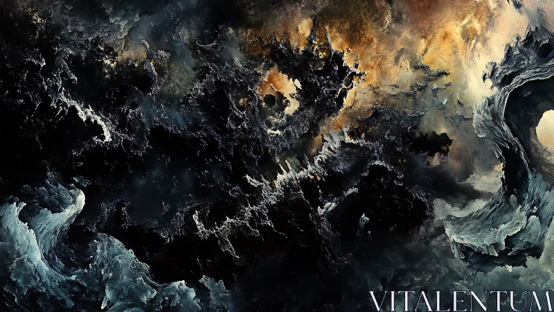 Stormlit cosmic tide surges through abstract celestial void