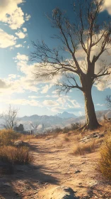 Lone desert sentinel tree under crisp mountain daylight.