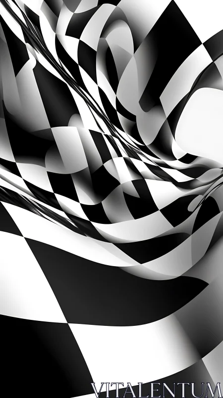 Monochrome checkered waves in dynamic abstract distortion.