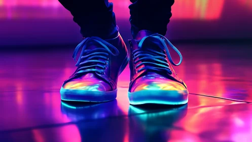 Glowing neon sneakers light up a playful, colorful night.